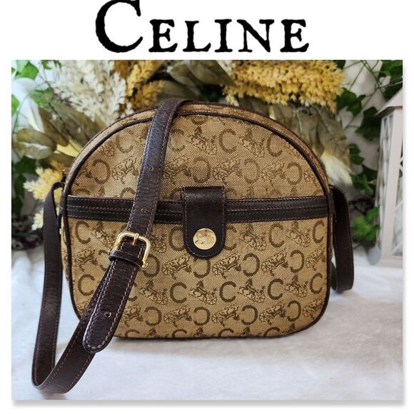 Authentic CELINE C Sulky Pattern Shoulder Bag Beige/Brown - Picture 1 of 17